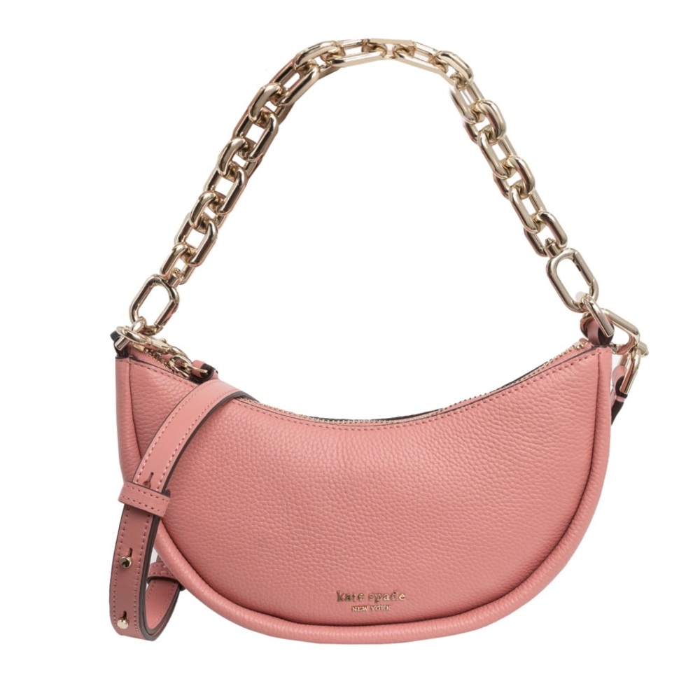 NWT AUTHENTIC Kate Spade Convertible Crossbody Smile Bag Pink Leather Gold Chain - Picture 8 of 17